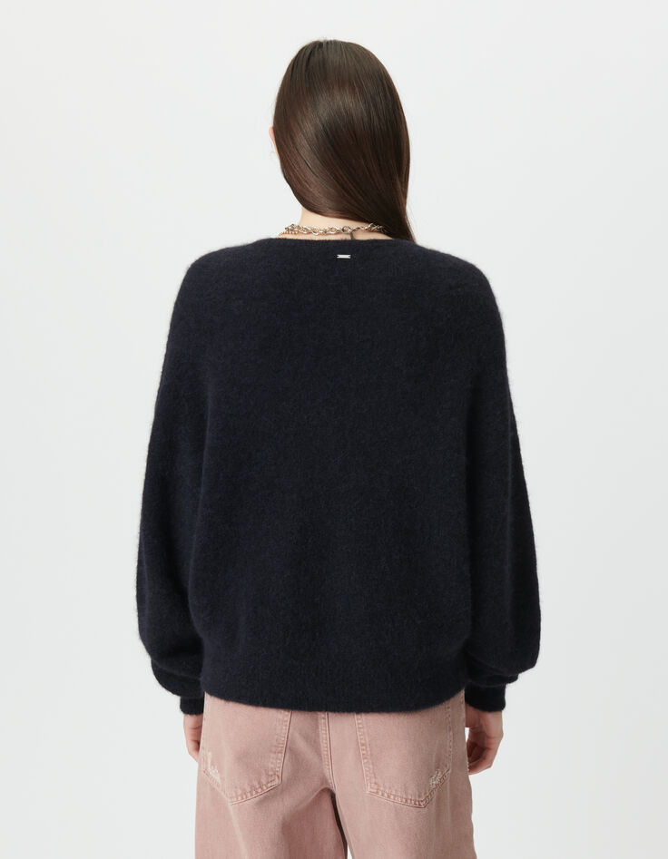 Schwarzer Damenstrickpulli Fledermausärmel-4