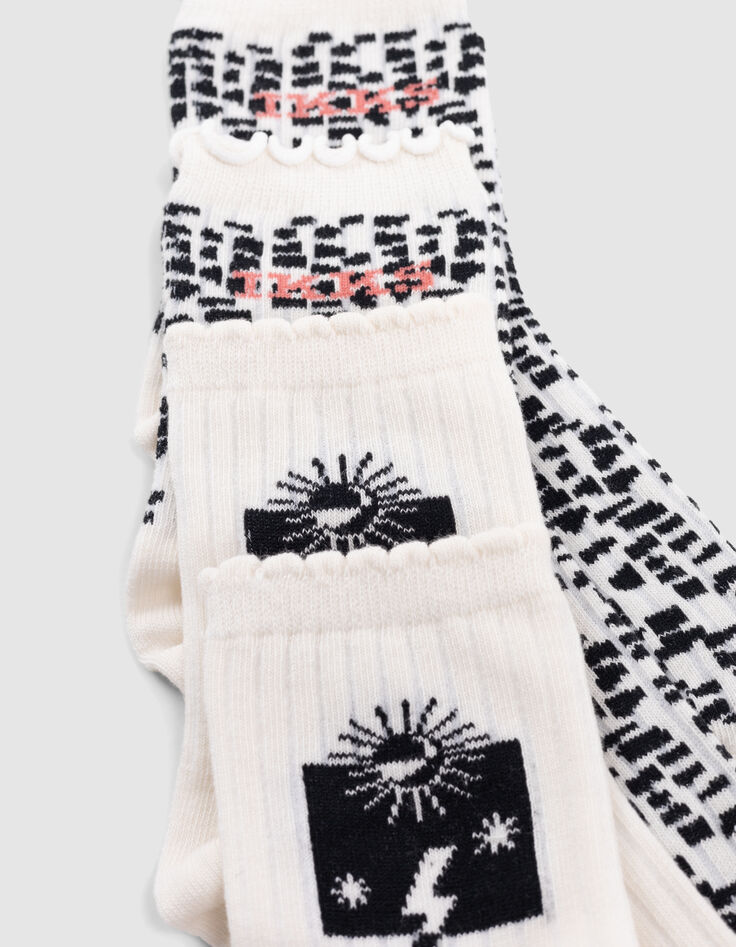 Ecru und schwarze Mädchensocken-3