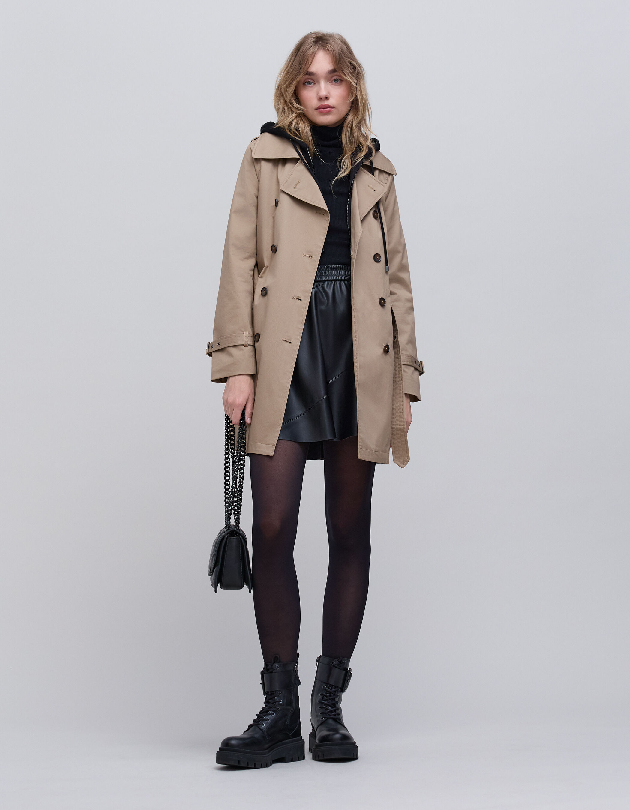 Trench capuche et parementure amovibles femme
