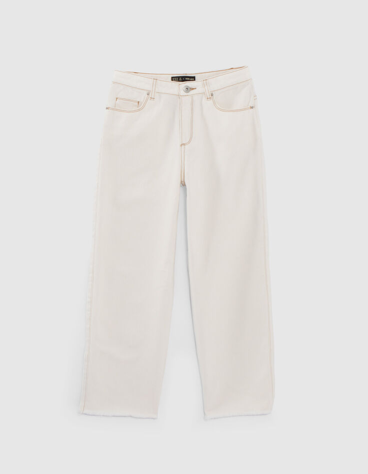Blaue, weite Upcycling-Mädchenjeans mit Fransen-1
