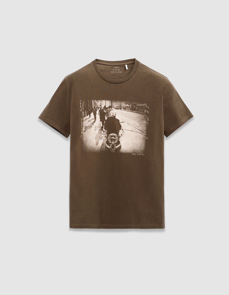 Camiseta manga corta caqui foto motero hombre-5