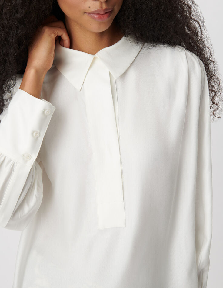 Blouse fluide blanche col chemise Femme-5