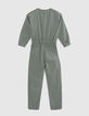 Khaki Mädchenoverall mit Reißverschluss-3