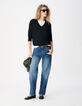 Pull encolure V noir 100% laine Femme-2