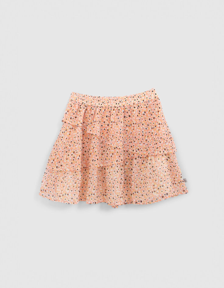 Kurzer Mädchenrock, Blumenprint in Tachismus-Optik, Peach-1