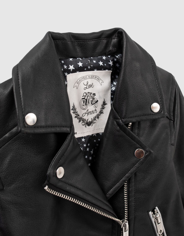 Girls’ black biker-style jacket, studded wings on back-5