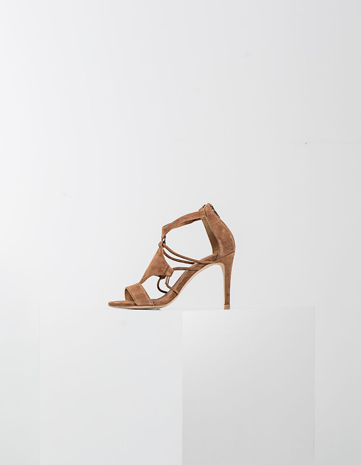 Women’s camel fine-heeled sandals-1