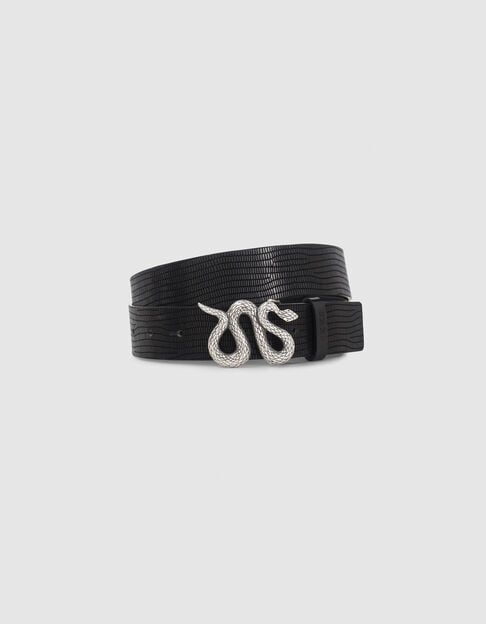 Women’s black embossed leather belt with snake buckle - IKKS