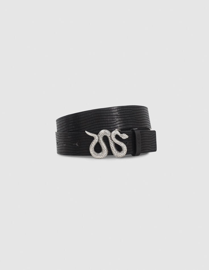 Ceinture cuir noir embossé boucle snake Femme-1