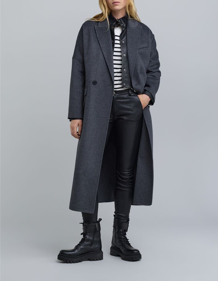 Manteau long gris boutonnage croisé Femme
