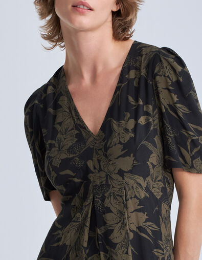 Lange zwarte jurk lelieprint Dames - IKKS