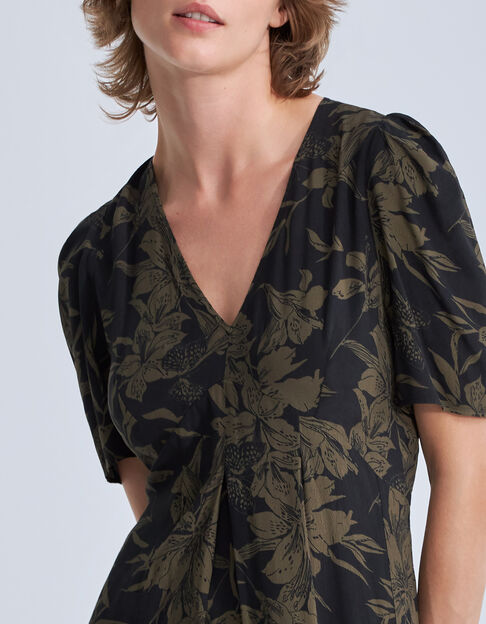 Robe longue noire imprimé fleurs de lys Femme - IKKS