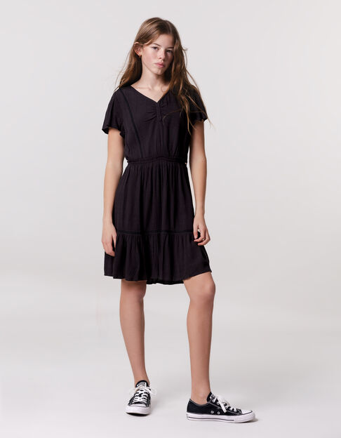 Robe noire jacquard gaufré fille - IKKS