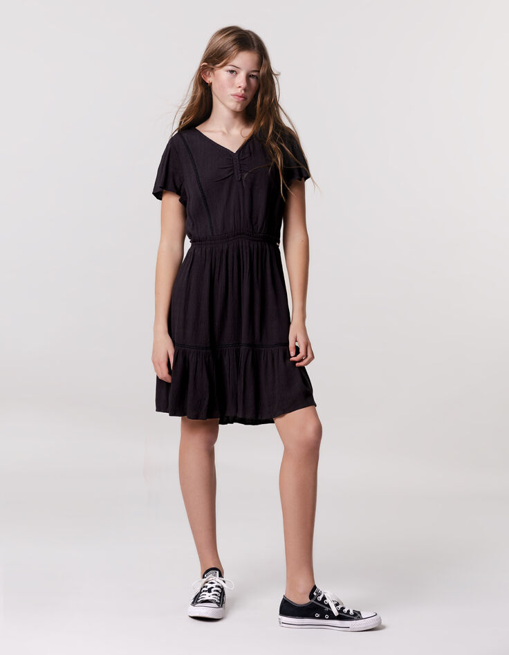 Robe noire jacquard gaufré fille-1