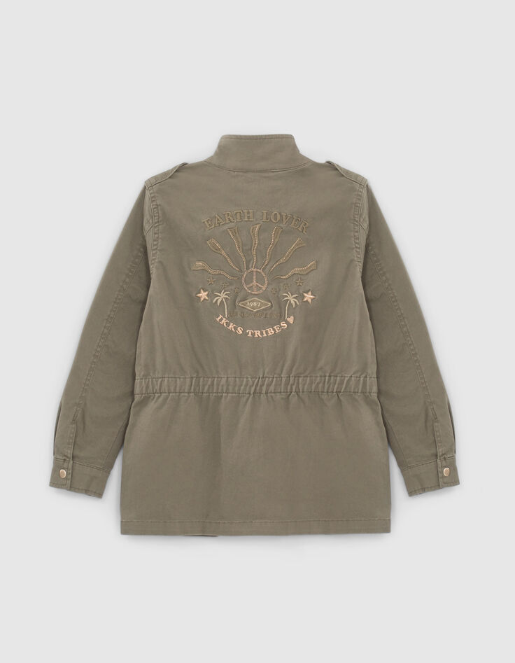 Girls' khaki safari jacket with XL embroidered back-2