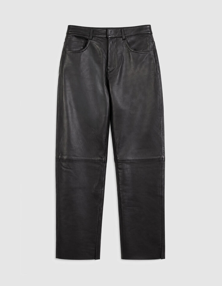Pantalon droit en cuir noir Femme-6