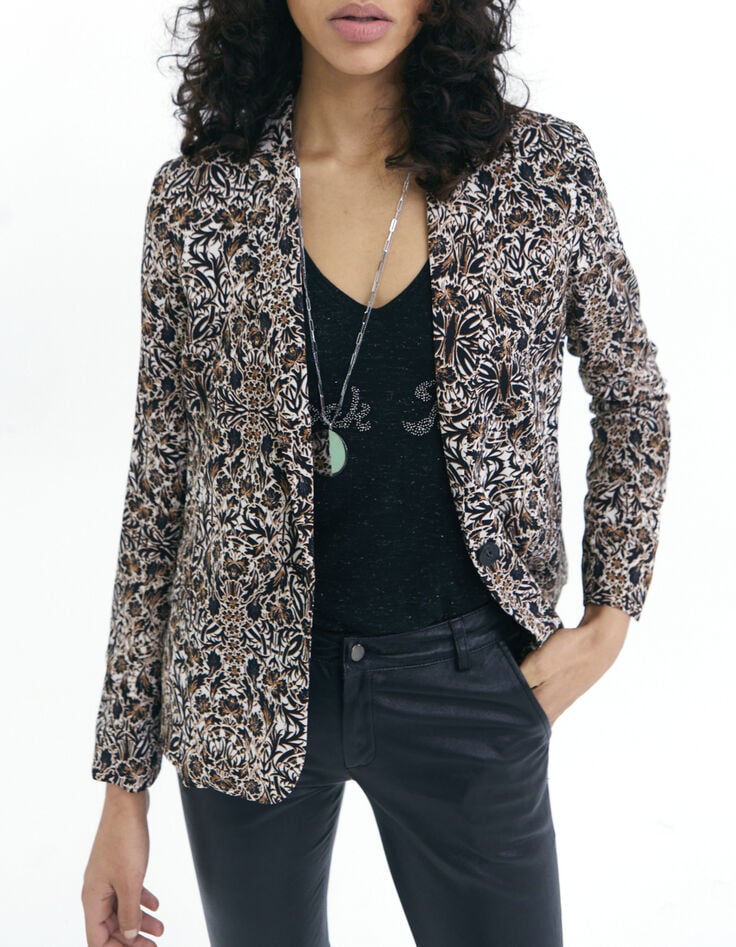 Women’s brown arabesque print suit jacket-2 Women’s brown arabesque print suit jacket-2