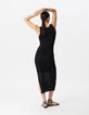 Zwarte kokerjurk ajourtricot midi-lengte Dames-2