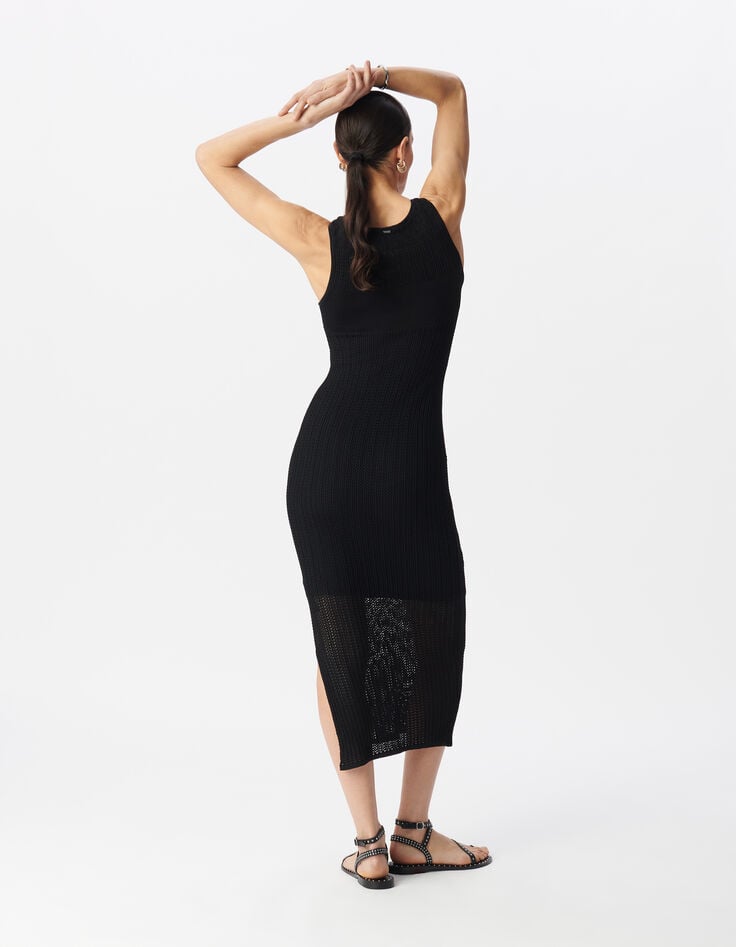Zwarte kokerjurk ajourtricot midi-lengte Dames-2 Zwarte kokerjurk ajourtricot midi-lengte Dames-2