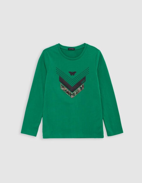 Groen T-shirt met visgraatmotief voor meisjes - IKKS