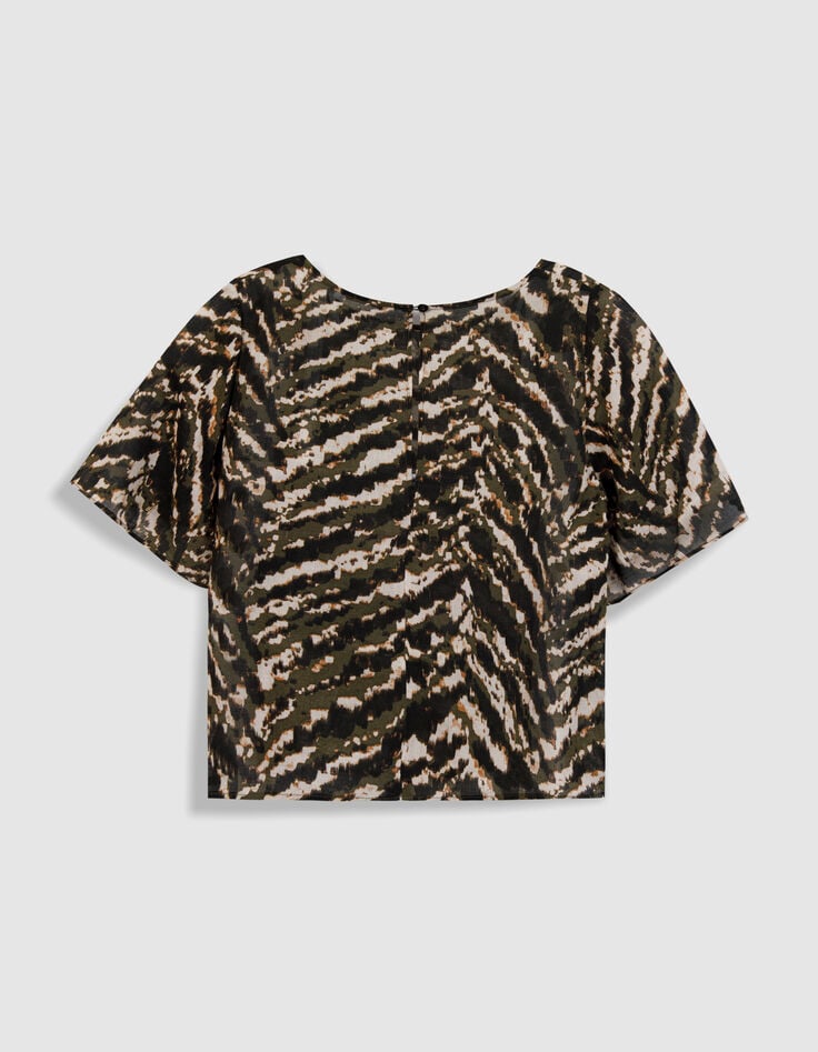 Loose 3/4 sleeve army print top for women-2