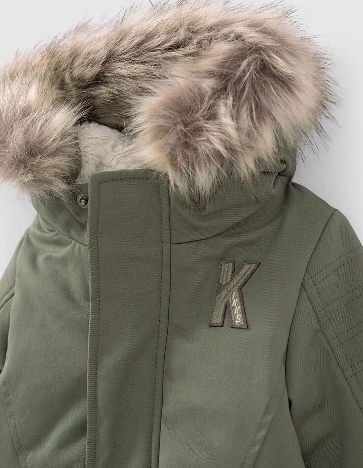 Parka caqui claro forrada con capucha bebé niño -3