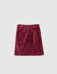 Jupe courte rose imprimé léo rock recyclée Femme-4
