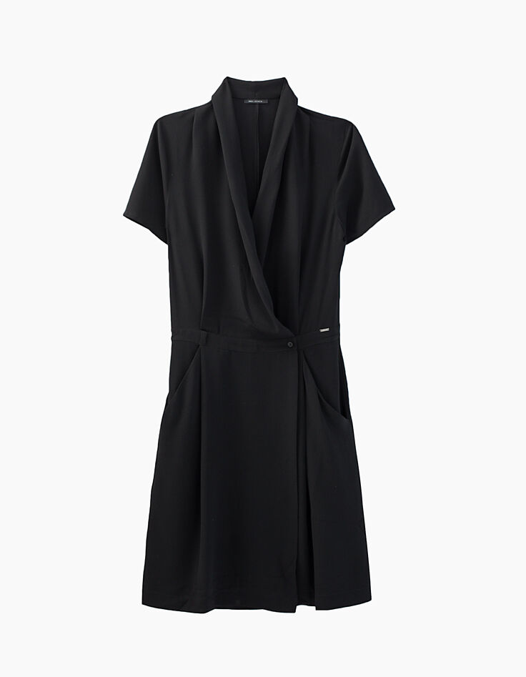 Schwarzes Wickelkleid aus Polyesterchiffon-1
