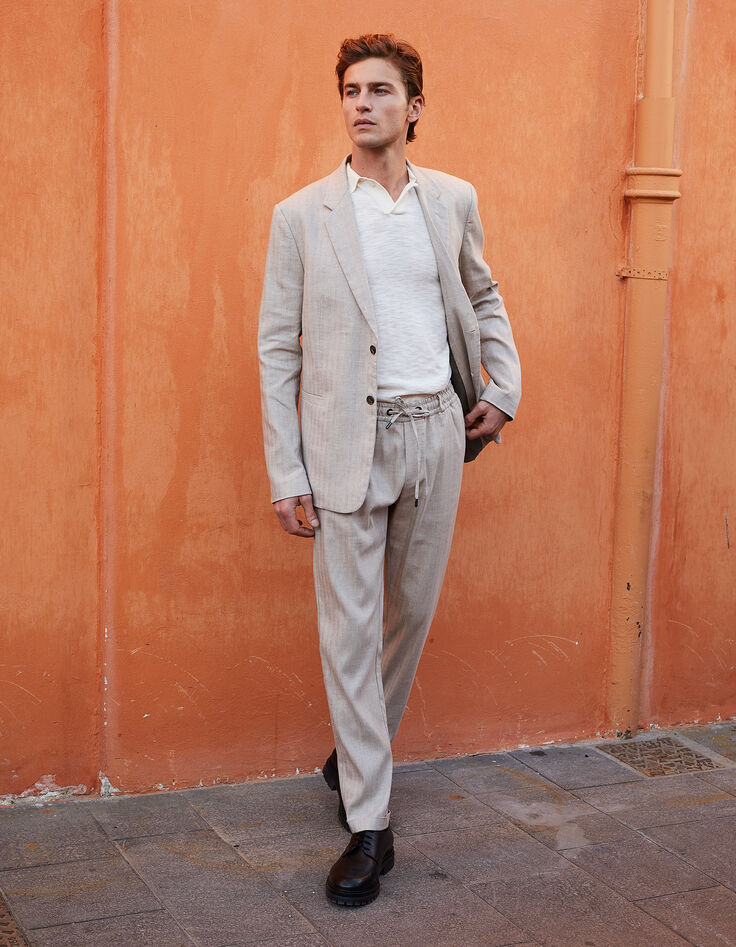 Jogpant de costume beige lin mélangé Homme-6