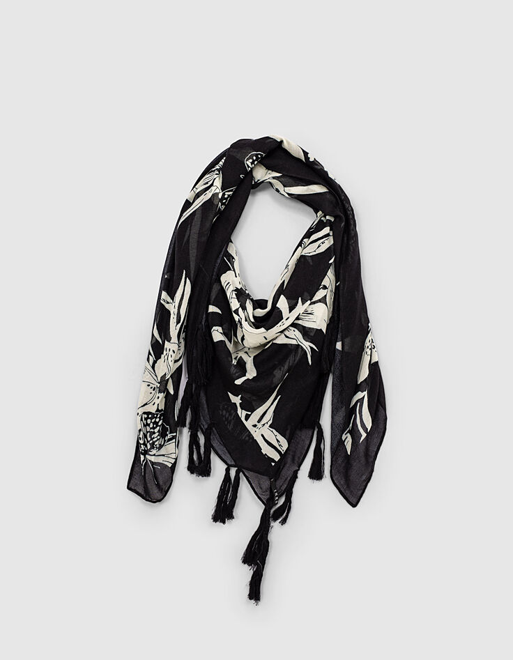 Pañuelo fino floral blanco negro mujer-1