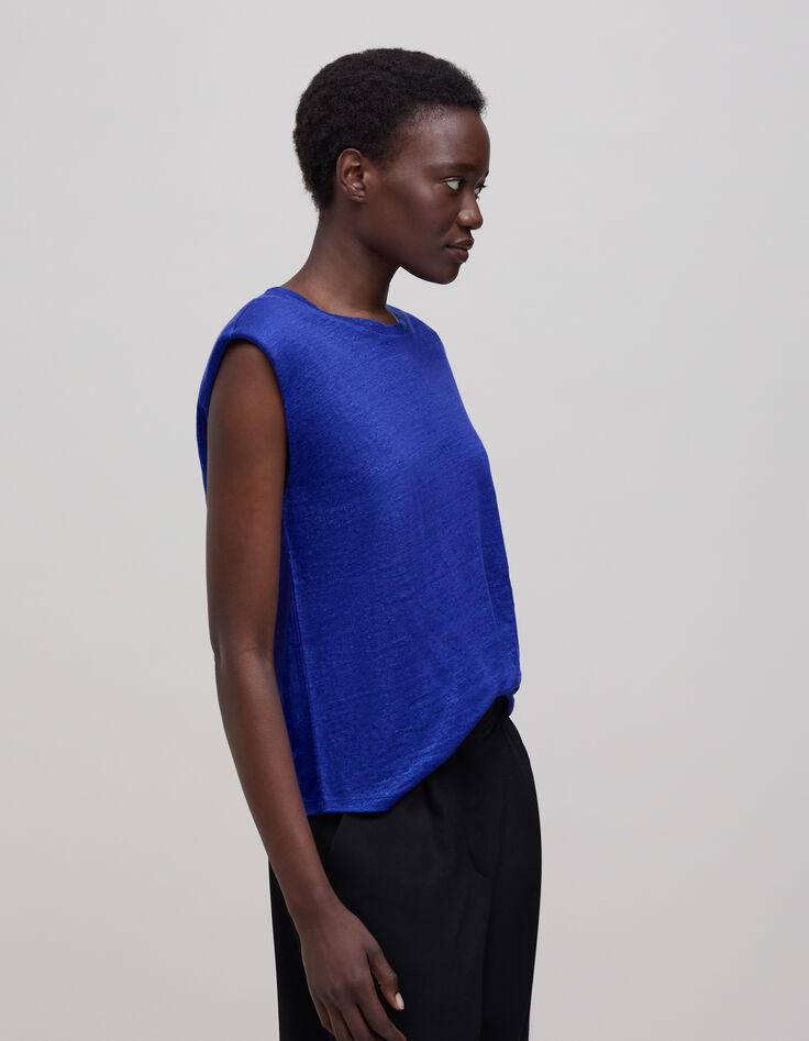 Elektrisch-blaues Leinen-T-Shirt aus Folienstrick für -5
