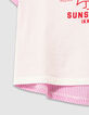 Girls’ white short-sleeved T-shirt with pink stripes-7