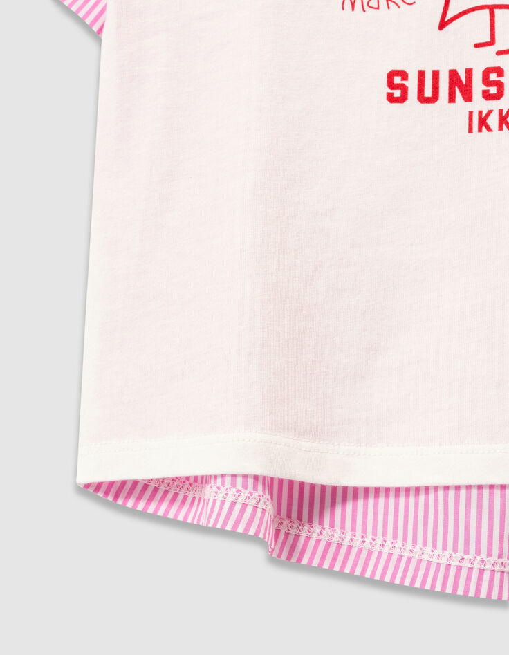 Girls’ white short-sleeved T-shirt with pink stripes-7