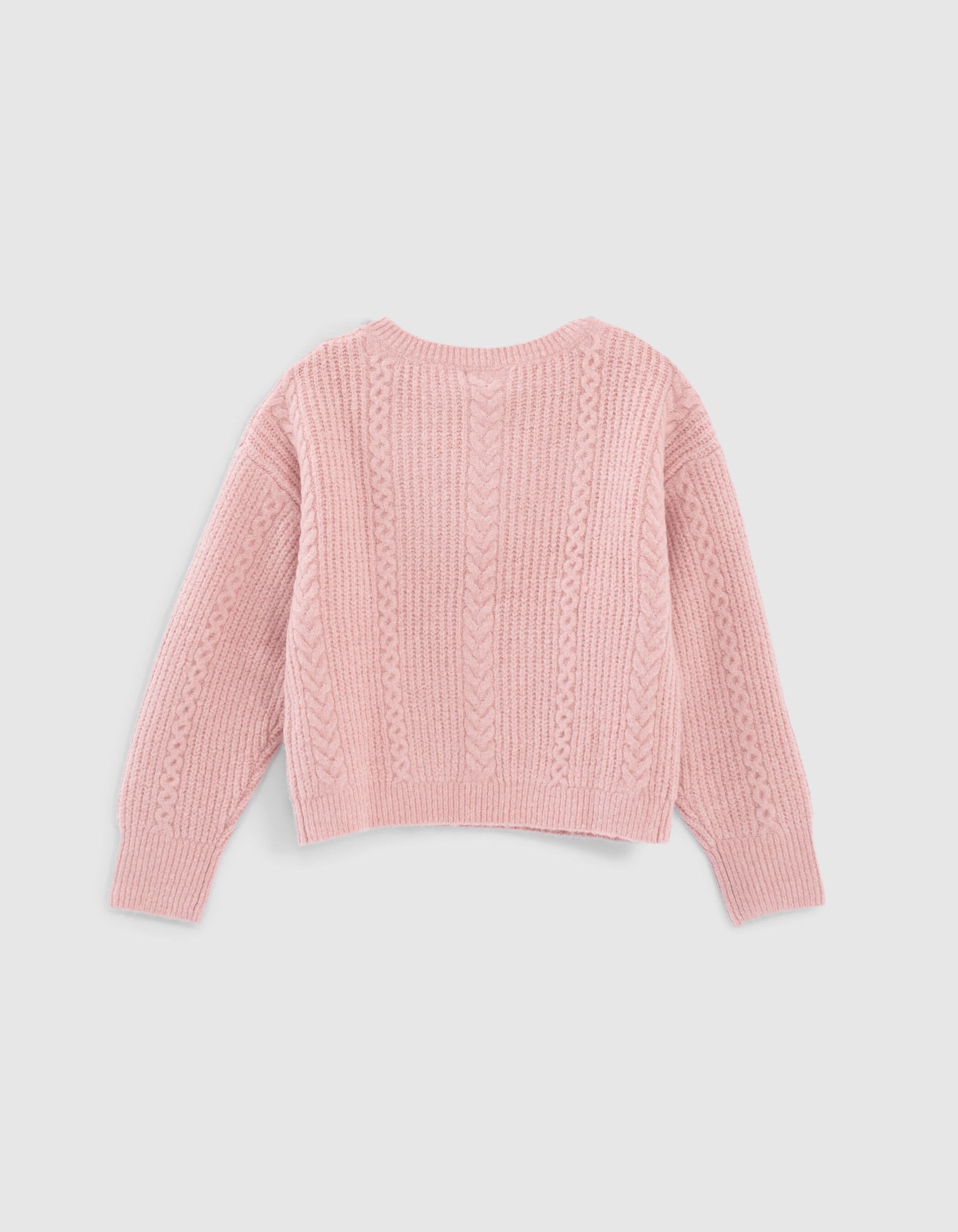 Pull rose poudre tricot a torsades fille IKKS