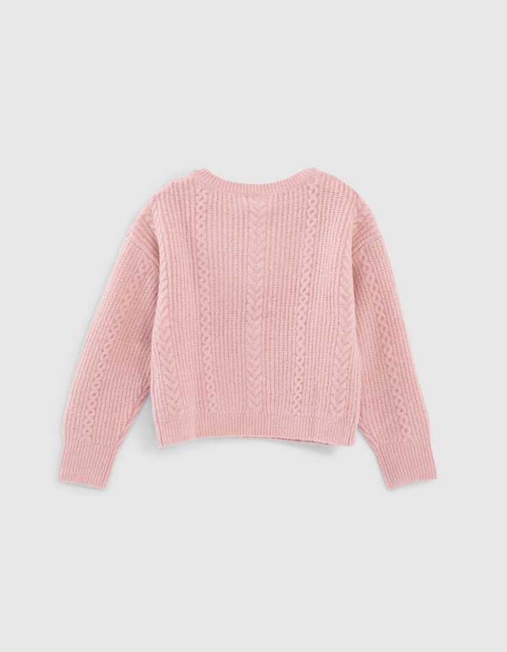 Puderrosa M&auml;dchenzopfstrickpullover-2
