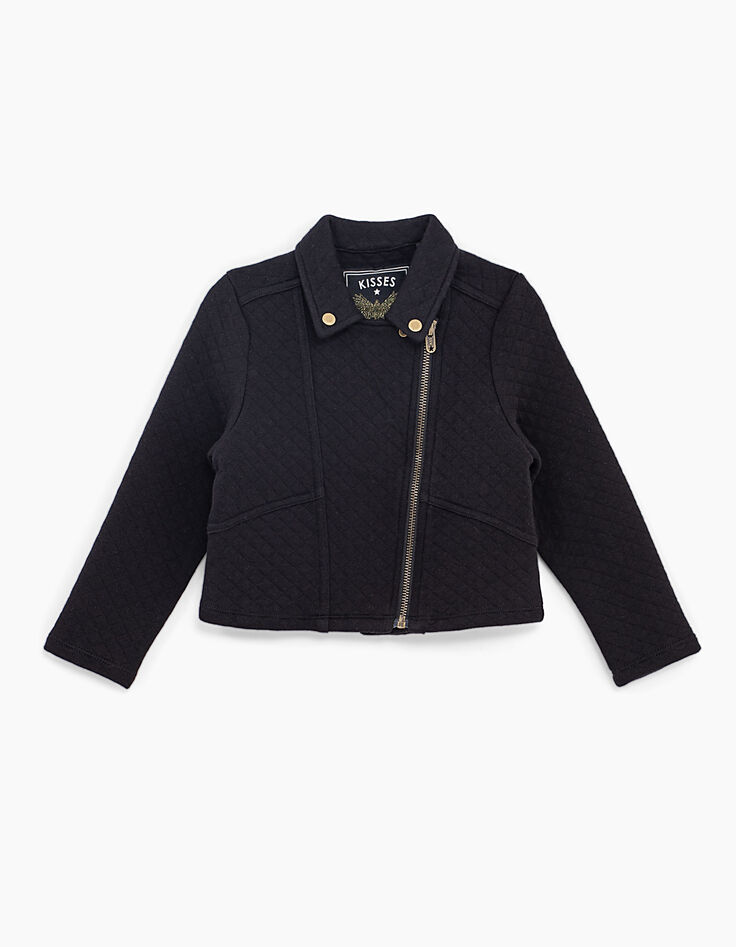 Cardigan noir esprit motard molleton matelassé fille-3