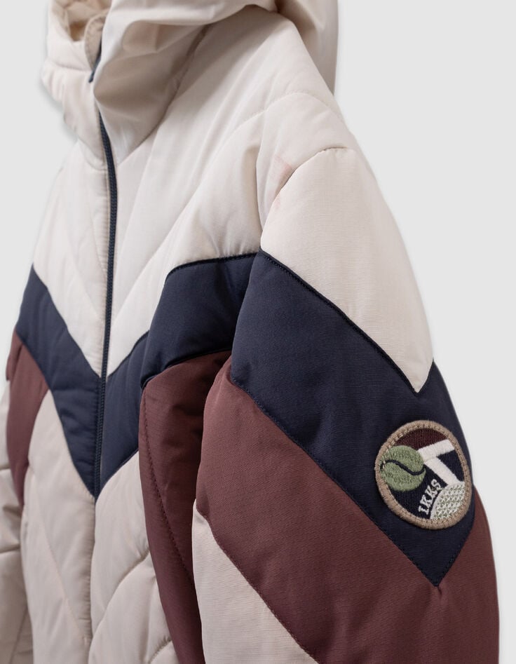 Beige PUFFERJAS in tweekleurige strepen voor jongens-6