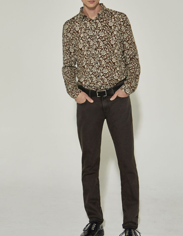 Men’s dark chocolate Peter SLIM jeans in recycled fabrics-1