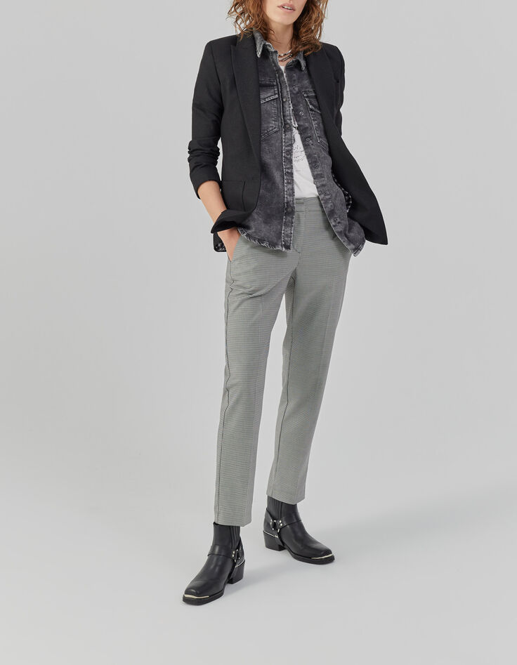 Langer, schwarzer Metallic-Damenblazer-5