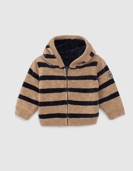 Baby boys’ beige/navy striped reversible jacket