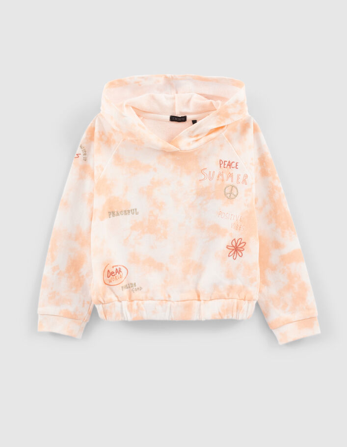 Sweat orangé imprimé tie and dye brodé fille - IKKS