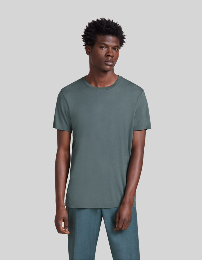 T-shirt vert bleuté mix coton modal Homme - IKKS