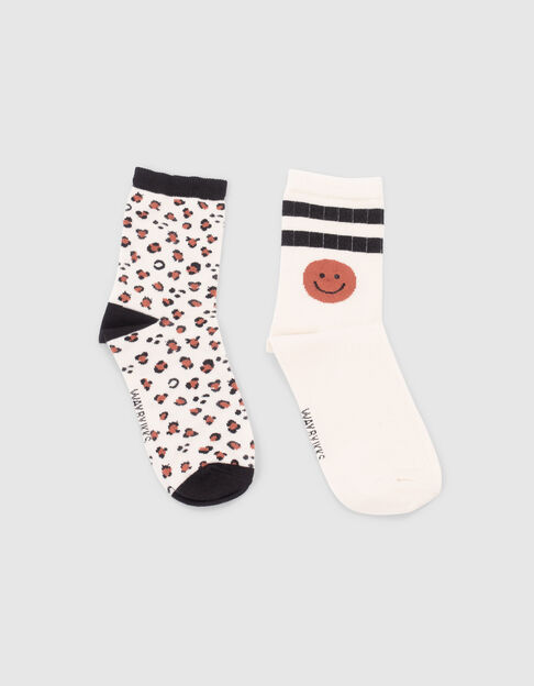 Girls’ ecru striped/leopard socks