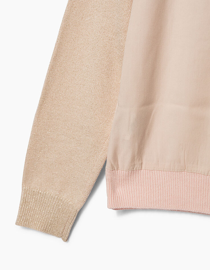 Cardigan rose poudré bi matière et pailleté fille-5