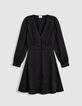 Women's short black satin dress with small buttons-5