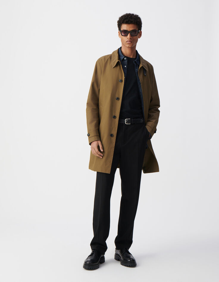 Herren-Trenchcoat, bronze, Materialmix, Kragenband-2