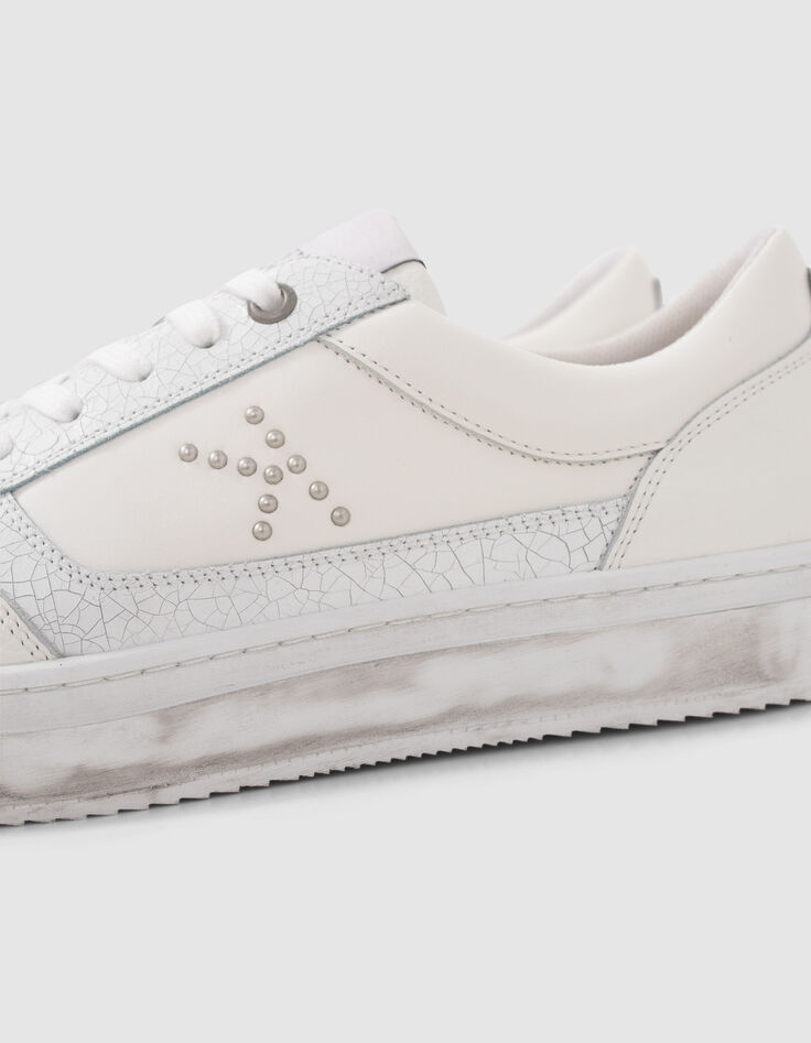 Women’s white leather K studded trainers-4