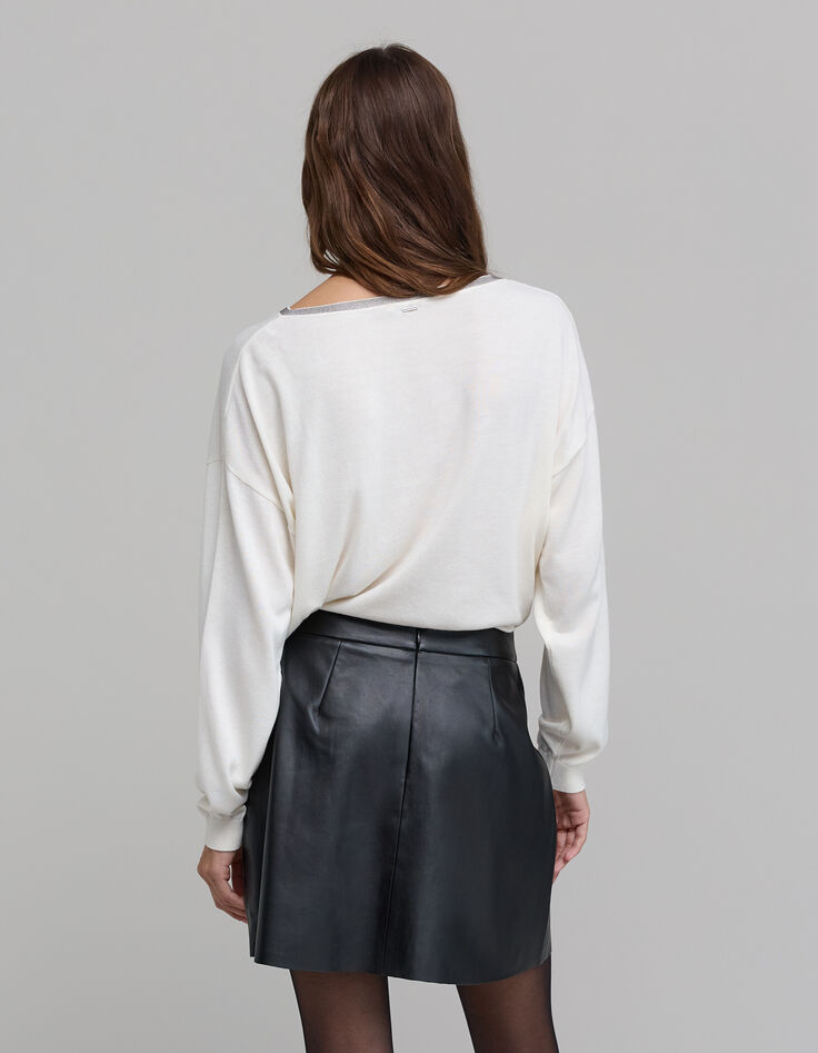 Jersey cuello joya de punto crudo para mujer-5