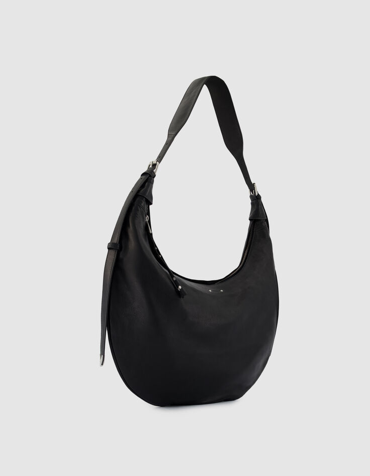 Allane Damen schwarz genarbtes Leder Halbmond Tasche-2