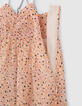 Girls' peach long dress with flower tachist print-5